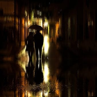 HD wallpaper couple umbrella rain silhouettes walk romance thumbnail