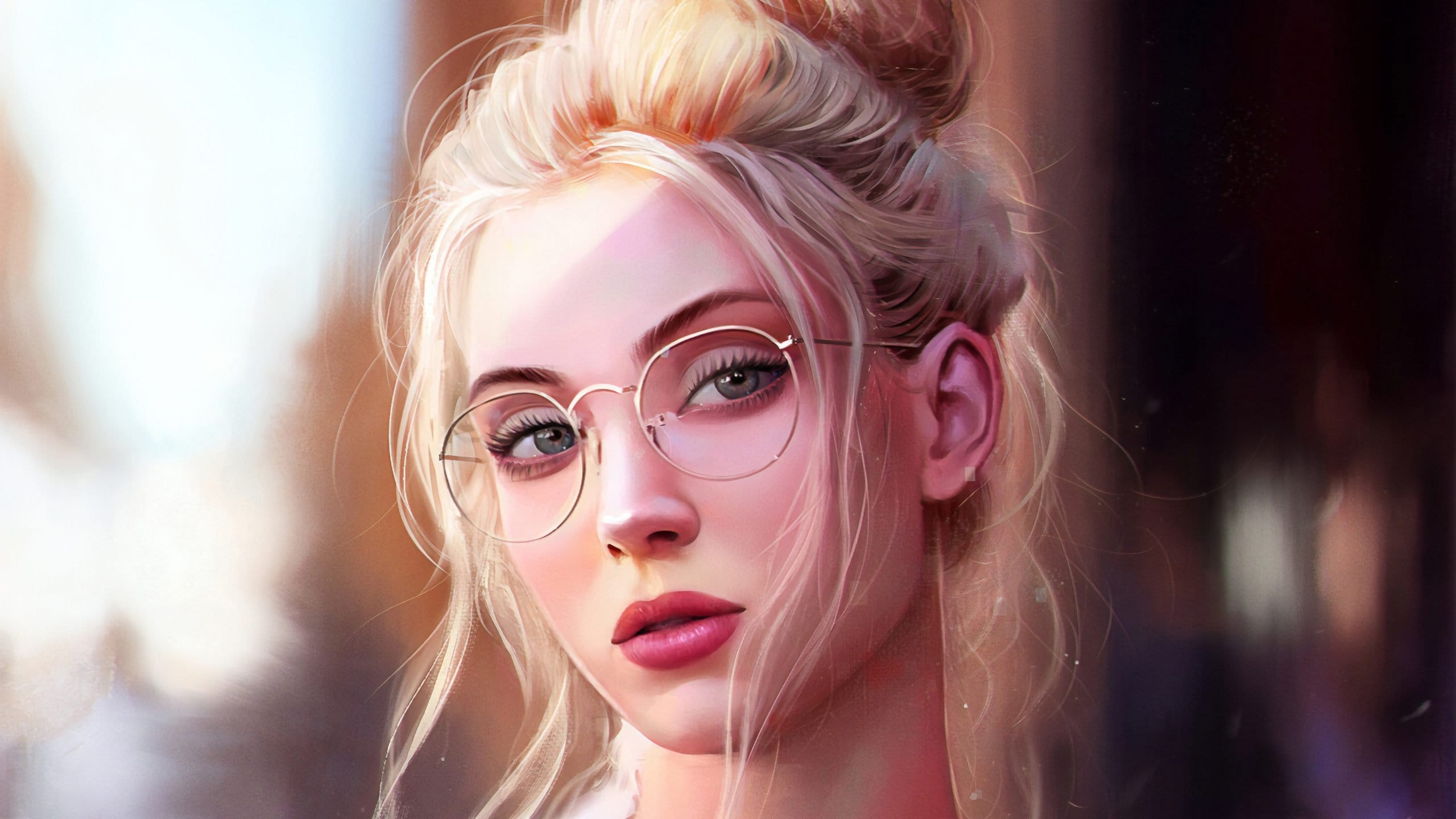 عکس نوشته عینک Painting Art Face Glasses Blonde girl Hairstyle 573621 3840x2160 scaled