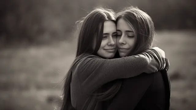 متن و جملات زیبای احساسی برای خواهر؛ عکس نوشته خواهر برای پروفایل pngtree two girls hugging each other in the middle of an open image 2949743
