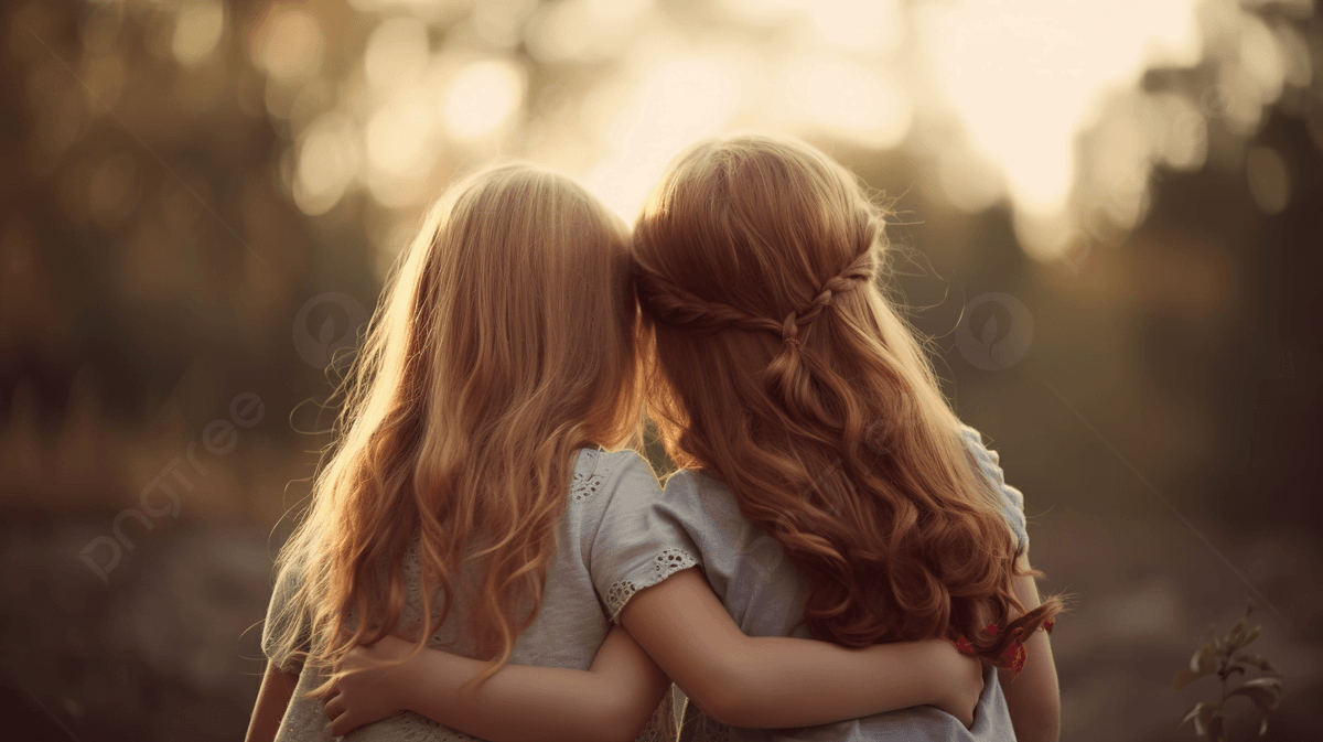 متن و جملات زیبای احساسی برای خواهر؛ عکس نوشته خواهر برای پروفایل pngtree two girls hugging while a tree comes into focus in the picture image 2778130