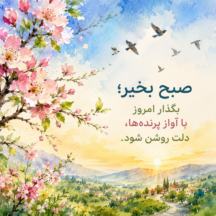 عکس نوشته صبح بخیر با طلوع آفتاب شماره ۲