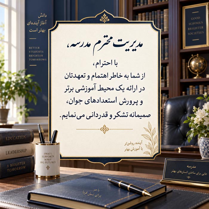 متن تشکر از مدیر مدرسه؛ جملات صمیمانه و رسمی سپاسگزاری از مدیر