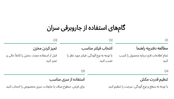 گام‌های استفاده از جاروبرقی سران