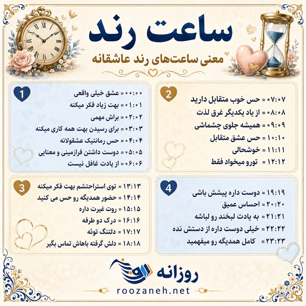 معنی عاشقانه ساعت جفت و ساعت رند