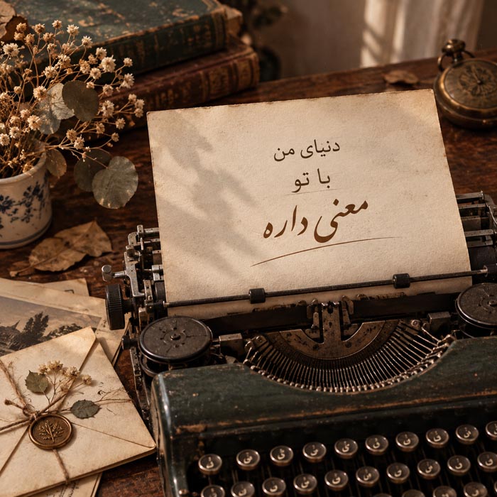 متن عاشقانه قشنگ و بی نظیر { 50 جمله کپشن، بیو، استوری و وضعیت رمانتیک } 18 متن عاشقانه روی کاغذ ماشین تحریر با نوشته دنیای من با تو معنی دارد