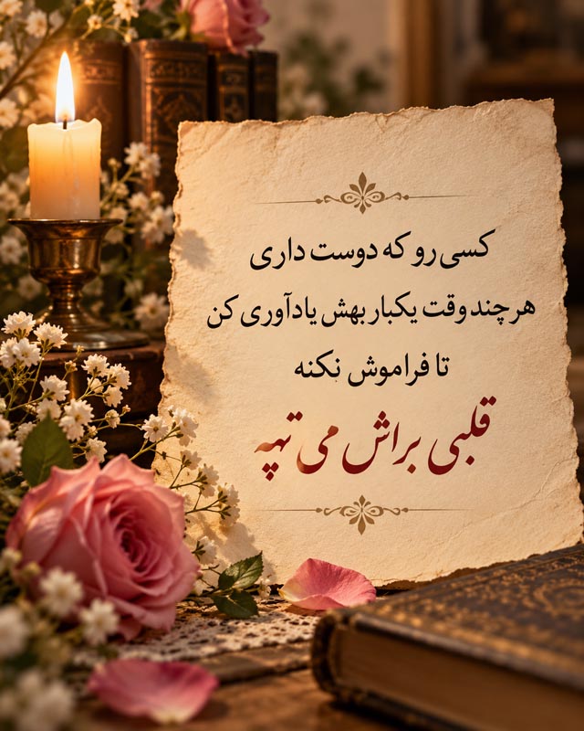 متن عاشقانه قشنگ و بی نظیر { 50 جمله کپشن، بیو، استوری و وضعیت رمانتیک } 17 یادداشت عاشقانه درباره یادآوری دوست داشتن در کنار شمع، کتاب و گل رز