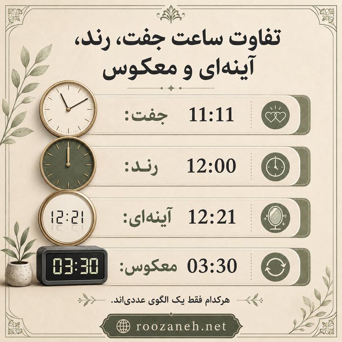 معنی ساعت جفت + لیست کامل از اعداد ساعت جفت و فال جفت شدن ساعات 3 معنی ساعت جفت و تعبیر دیدن اعداد تکراری روی ساعت