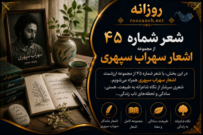 شعر شماره ۴۵ از مجموعه اشعار سهراب سپهری؛ با سبد رفتم به میدان صبحگاهی بود…