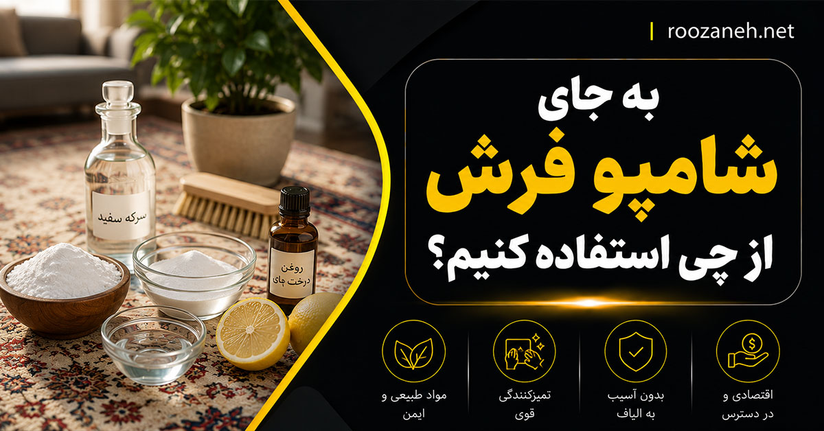 به جای شامپو فرش از چی استفاده کنیم؟ بهترین جایگزینهای خانگی و ایمن برای تمیز کردن فرش 1 به جای شامپو فرش از چی استفاده کنیم؟ بهترین جایگزینهای خانگی و ایمن برای تمیز کردن فرش