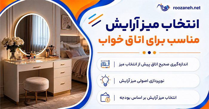 انتخاب میز آرایش مناسب برای اتاق خواب؛ بررسی ابعاد، آینه و فضای ذخیرهسازی؛ نکات چیدمان اصولی 1 انتخاب میز آرایش مناسب برای اتاق خواب؛ بررسی ابعاد، آینه و فضای ذخیرهسازی؛ نکات چیدمان اصولی