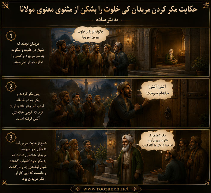 حکایت مکر کردن مریدان کی خلوت را بشکن از مثنوی معنوی مولانا + نثر ساده 2 حکایت مکر کردن مریدان کی خلوت را بشکن از مثنوی معنوی مولانا + نثر ساده