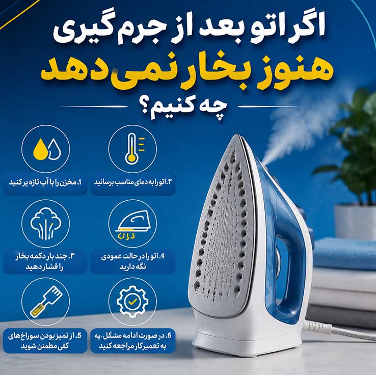 اگر اتو بعد از جرم‌گیری هنوز بخار نمی‌دهد چه کنیم؟