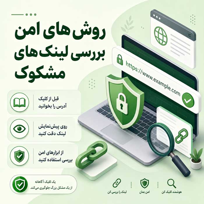 فیشینگ چیست؟؛ انواع ایمیل، پیامک و درگاه جعلی؛ نشانههای خطر و اقدامات فوری پس از حمله 7 روش بررسی لینک مشکوک بدون افتادن در دام
