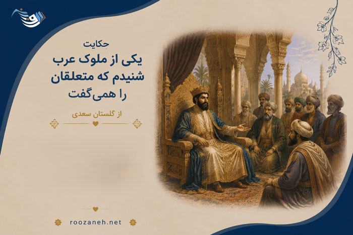حکایت یکی از ملوکِ عرب شنیدم که متعلّقان را همیگفت از گلستان سعدی + نثر ساده و تفسیر 1 حکایت یکی از ملوکِ عرب شنیدم که متعلّقان را همیگفت از گلستان سعدی + نثر ساده و تفسیر