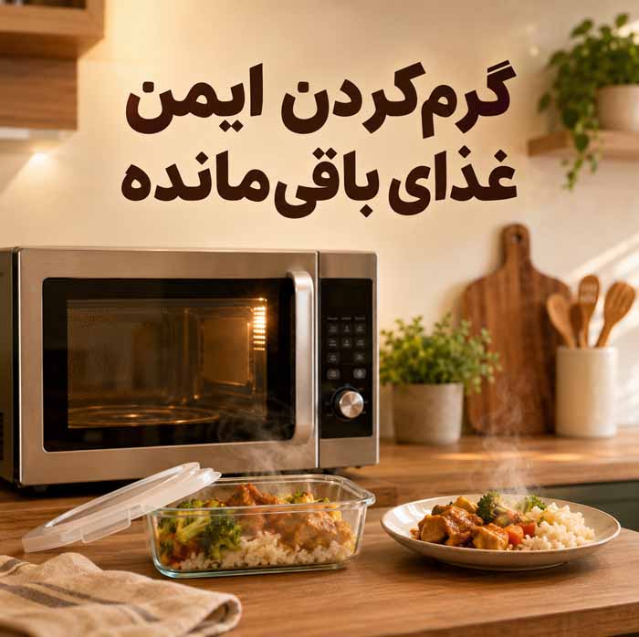 تمیز کردن ماکروفر؛ پاک کردن چربی، لکه و غذای سوخته؛ روشهای ایمن برای رفع بوی بد 3 گرمکردن ایمن غذای باقیمانده