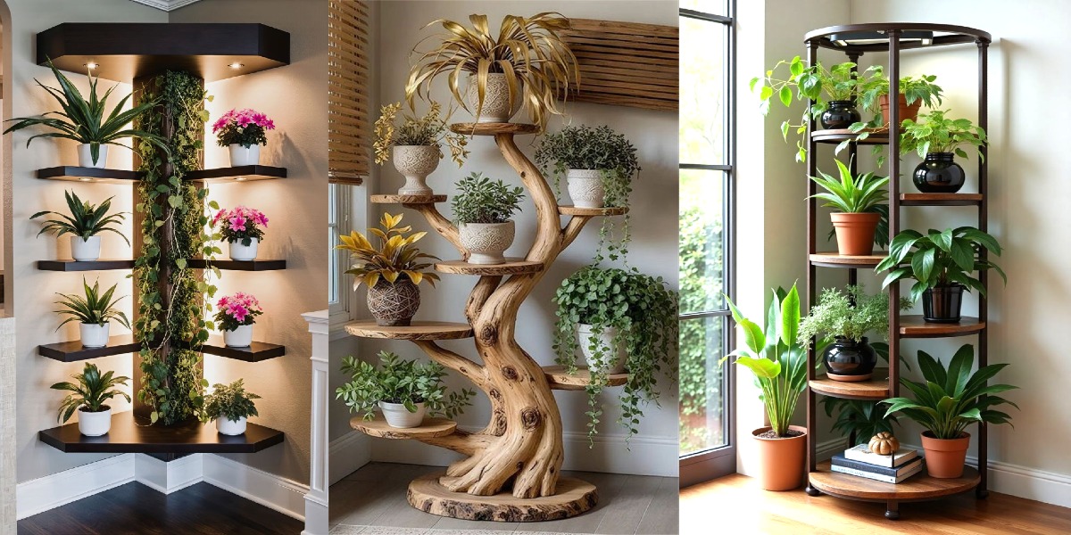 ۲۸ مدل استند گل چوبی و فلزی جدید برای پذیرایی و خانههای کوچک 29 نمونه استند گل برای الهام از چیدمان گلدانها