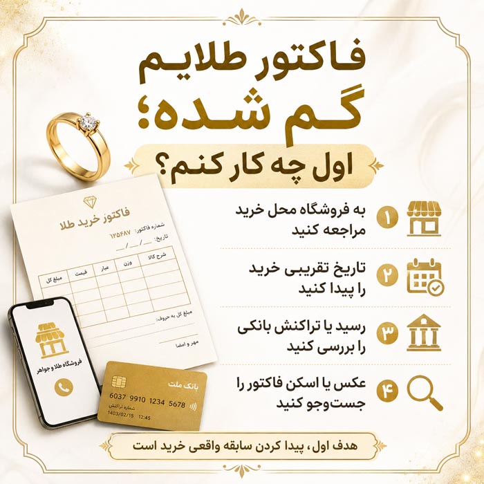 فاکتور طلا گم شده؟ راهنمای کامل فروش طلای بدون فاکتور 2 فاکتور طلا گم شده؟ راهنمای کامل فروش طلای بدون فاکتور