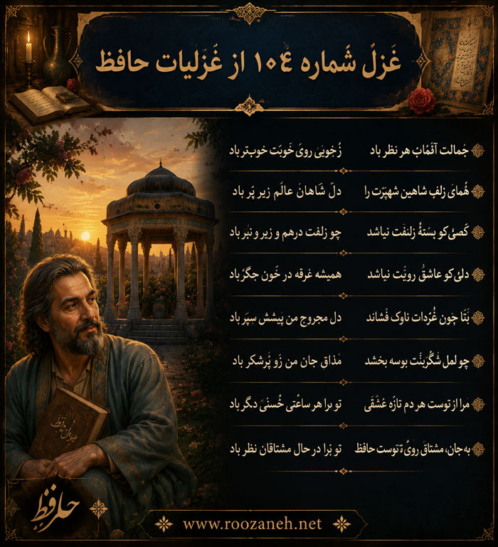غزل شماره ۱۰۴ از غزلیات حافظ / جمالت آفتابِ هر نظر باد ز خوبی رویِ خوبت خوبتر باد 2 تفسیر این شعر