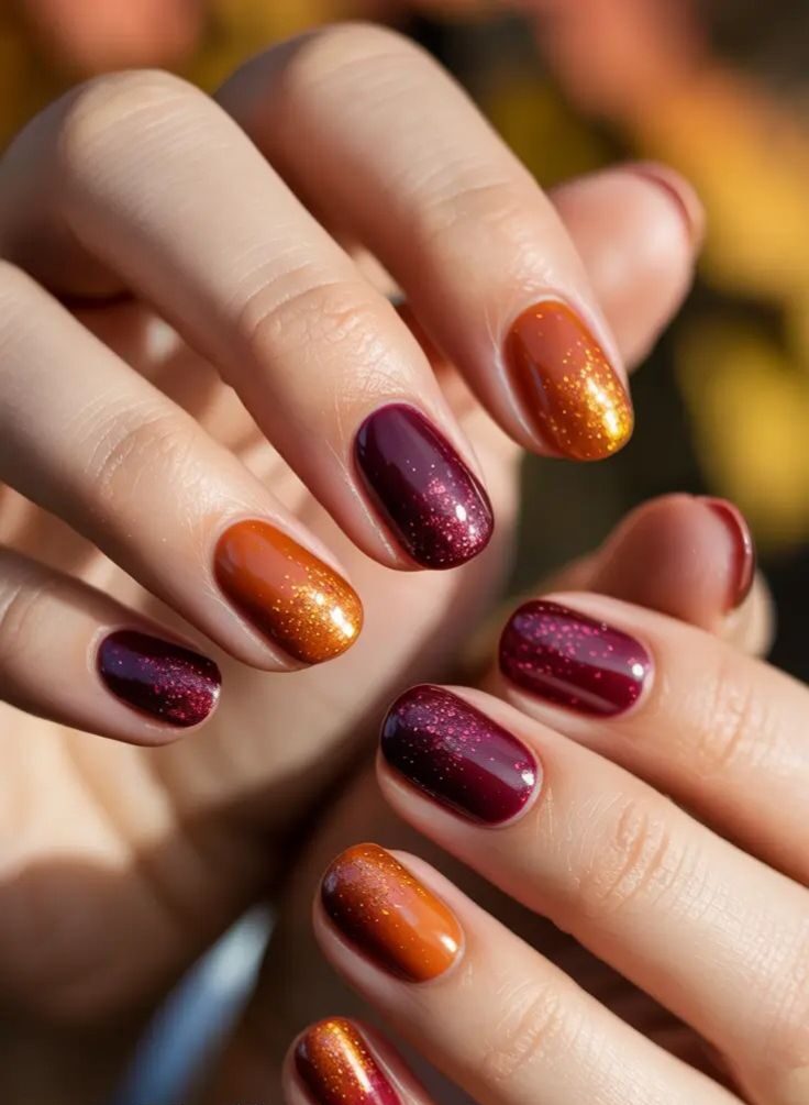 مدل لاک ژل پاییزی با رنگ شرابی عمیق