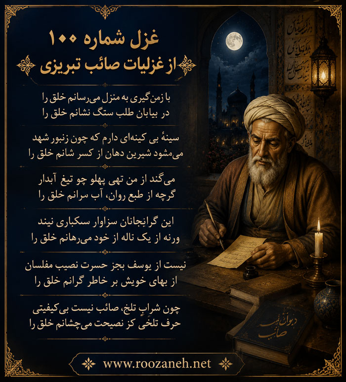 غزل شماره ۱۰۰ از غزلیات صائب تبریزی | با زمینگیری به منزل میرسانم خلق را با تفسیر 2 تفسیر این شعر