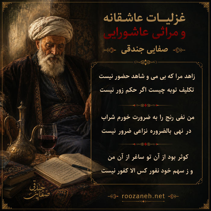غزلیات عاشقانه و مراثی عاشورایی صفایی جندقی | اشعار عاشقانه و ناب شاعر دوره قاجار 2 عکس نوشته غزلیات صفایی جندقی