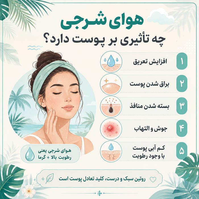 راهنمای کامل مراقبت از پوست در هوای مرطوب و شرجی؛ روتین صبح و شب 4 هوایش رجی چه تاثیری بر پوست دارد