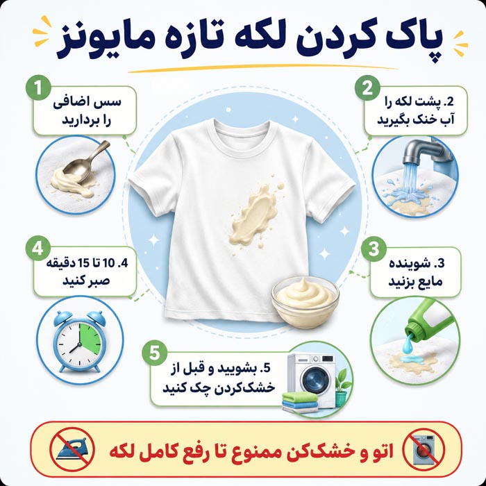 پاک کردن لکه سس مایونز از روی لباس؛ روش فوری برای سس سفید و قرمز 4 پاک کردن لکه مایونز