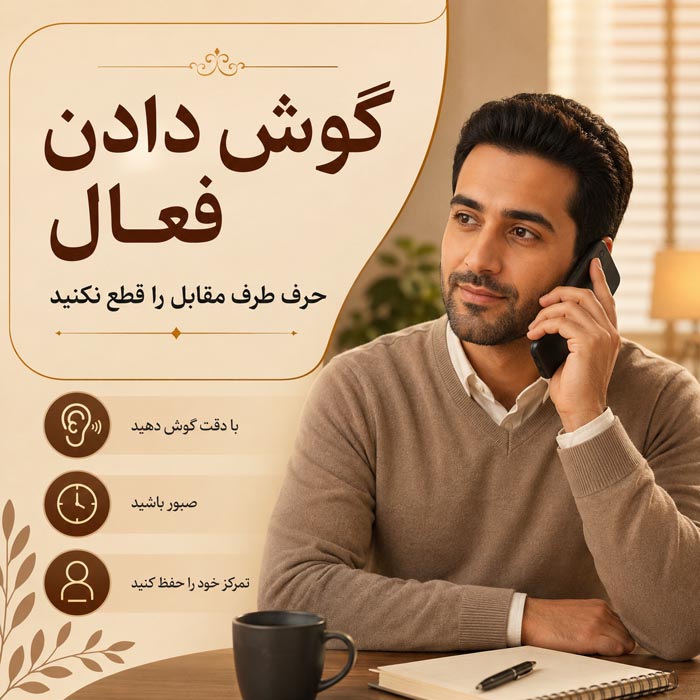 آداب صحبت کردن با تلفن؛ راهنمای کامل مکالمه رسمی، کاری و شخصی 4 گوش دادن فعال در مکالمه تلفنی و قطع نکردن صحبت مخاطب