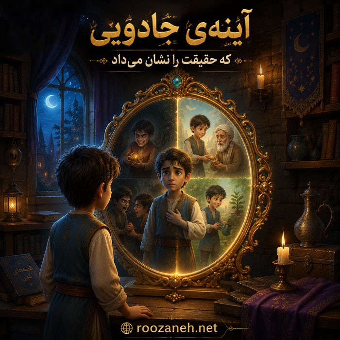 قصه های بچگانه جادویی | داستانهای پر از جادو و شگفتی برای کودکان 6 قصه نهم: «آینهی جادویی که حقیقت را نشان میداد»