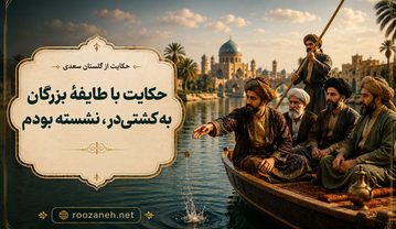 حکایت با طایفهٔ بزرگان به کشتیدر، نشسته بودم از گلستان سعدی + تفسیر حکایت با طایفهٔ بزرگان