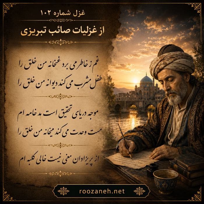 غزل شماره ۱۰۲ از غزلیات صائب تبریزی / غم ز خاطر می برد غمخانه من خلق را... 2 تفسیر این شعر