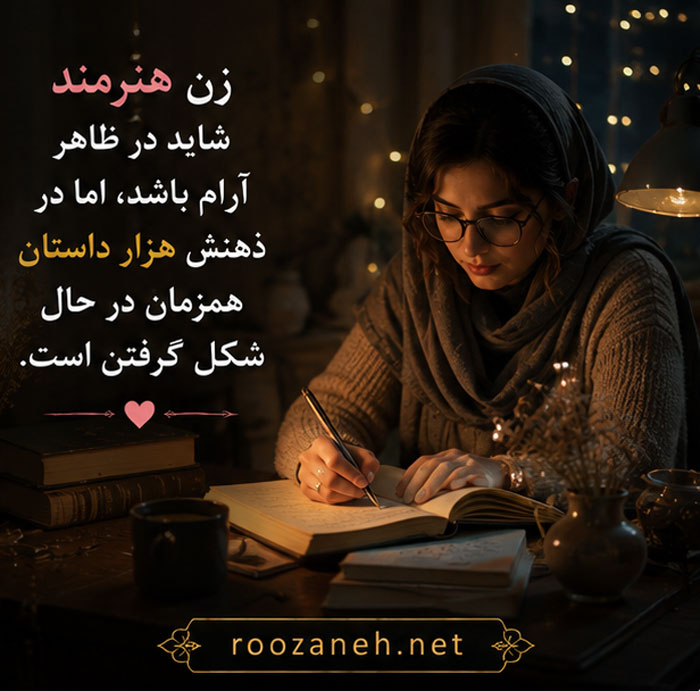 متن درباره زن هنرمند (جملات زیبا و ستایشآمیز برای زنان خلاق و هنرمند) 5 جملات قشنگ درباره زن هنرمند