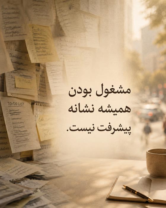 جمله تصویری کتاب چهار هزار هفته درباره تفاوت مشغول بودن و پیشرفت