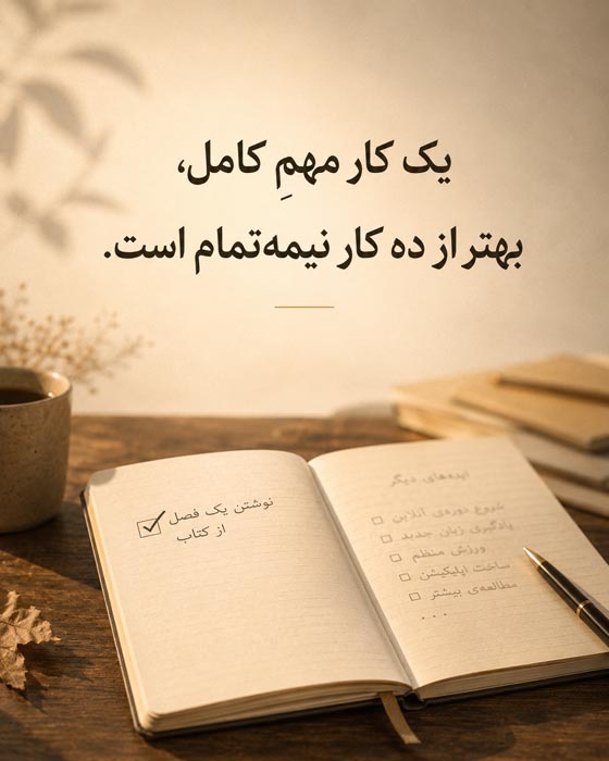 جمله تصویری درباره کامل کردن یک کار مهم به جای چند کار نیمه تمام