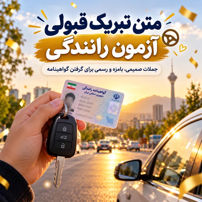 متن تبریک قبولی آزمون رانندگی و گرفتن گواهینامه؛ ۱۳۰ جمله بامزه و صمیمی 1 متن تبریک قبولی آزمون رانندگی و گرفتن گواهینامه؛ ۱۳۰ جمله بامزه و صمیمی