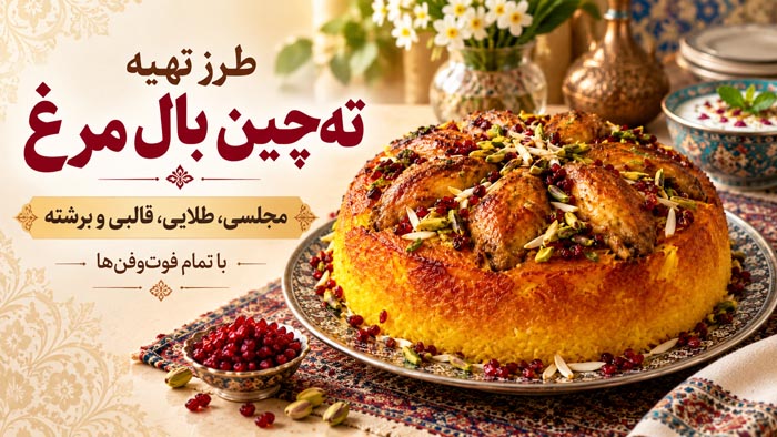 طرز تهیه تهچین بال مرغ مجلسی؛ طلایی، قالبی و برشته با تمام فوتوفنها 1 طرز تهیه تهچین بال مرغ مجلسی؛ طلایی، قالبی و برشته با تمام فوتوفنها
