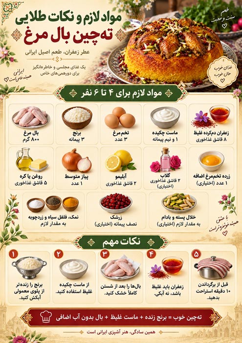 طرز تهیه تهچین بال مرغ مجلسی؛ طلایی، قالبی و برشته با تمام فوتوفنها 2 طرز تهیه تهچین بال مرغ مجلسی؛ طلایی، قالبی و برشته با تمام فوتوفنها