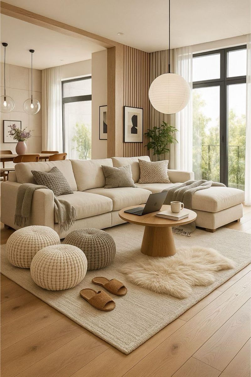 دکوراسیون کرمی شیک؛ راهنمای ست کردن مبل، پرده، فرش و رنگهای مکمل 14 مبل کرمی در دکوراسیون پذیرایی؛ ایده 2