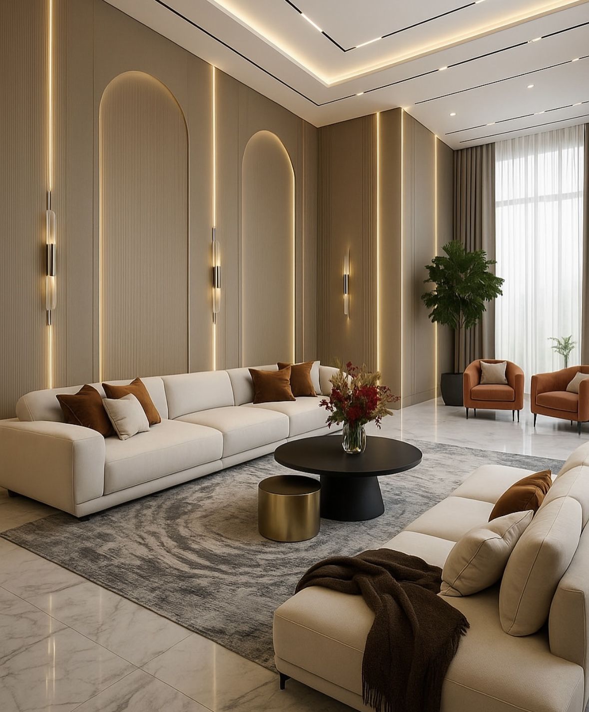 دکوراسیون کرمی شیک؛ راهنمای ست کردن مبل، پرده، فرش و رنگهای مکمل 19 پرده مناسب دکوراسیون کرمی؛ ایده 3