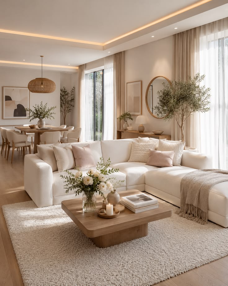 دکوراسیون کرمی شیک؛ راهنمای ست کردن مبل، پرده، فرش و رنگهای مکمل 23 فرش مناسب دکوراسیون کرمی و مبل کرم؛ ایده 3