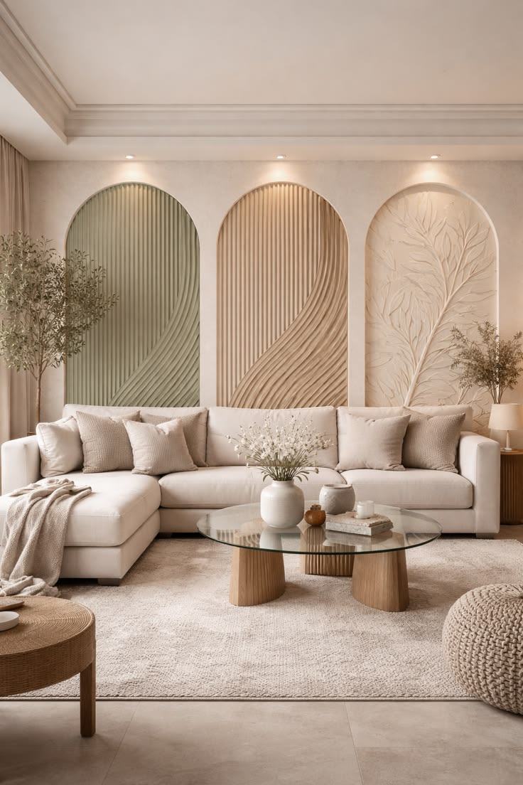 دکوراسیون کرمی شیک؛ راهنمای ست کردن مبل، پرده، فرش و رنگهای مکمل 31 ترکیب چوب و پارکت با رنگ کرم؛ ایده 3