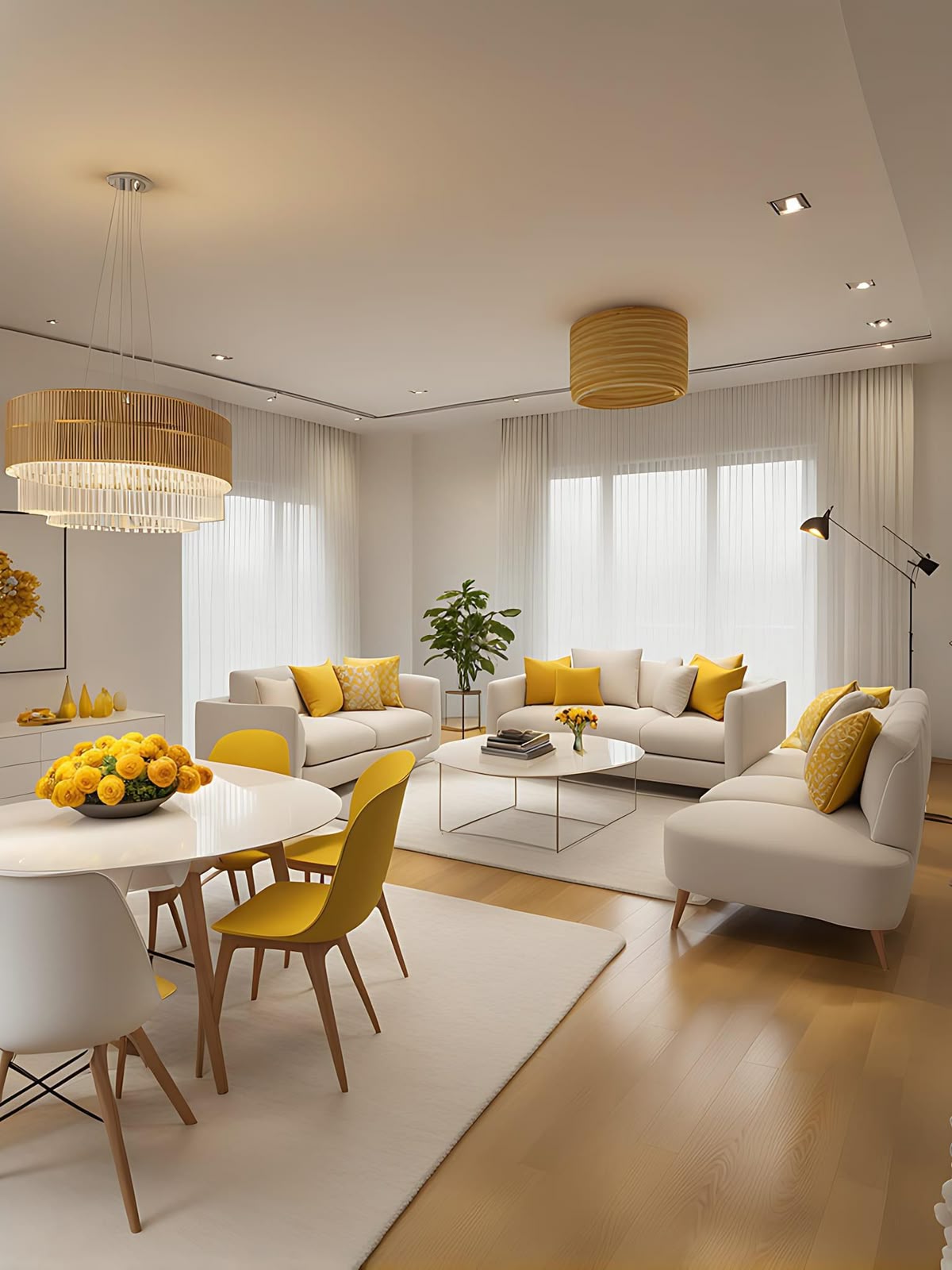 دکوراسیون کرمی شیک؛ راهنمای ست کردن مبل، پرده، فرش و رنگهای مکمل 32 ترکیب چوب و پارکت با رنگ کرم؛ ایده 4