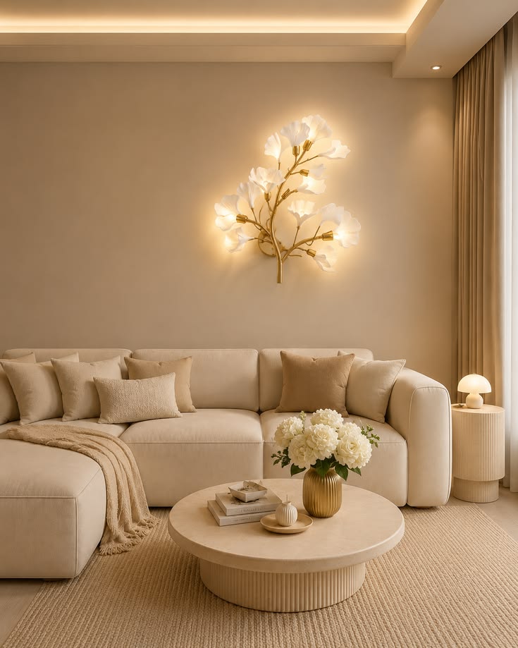 دکوراسیون کرمی شیک؛ راهنمای ست کردن مبل، پرده، فرش و رنگهای مکمل 35 دکوراسیون کرمی برای خانه کوچک و کمنور؛ ایده 3