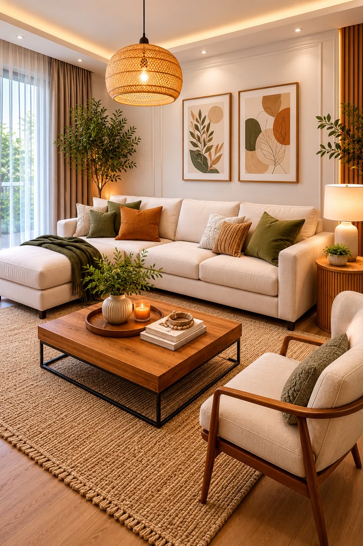 دکوراسیون کرمی شیک؛ راهنمای ست کردن مبل، پرده، فرش و رنگهای مکمل 4 دکوراسیون کرمی شیک برای پذیرایی؛ ایده 3