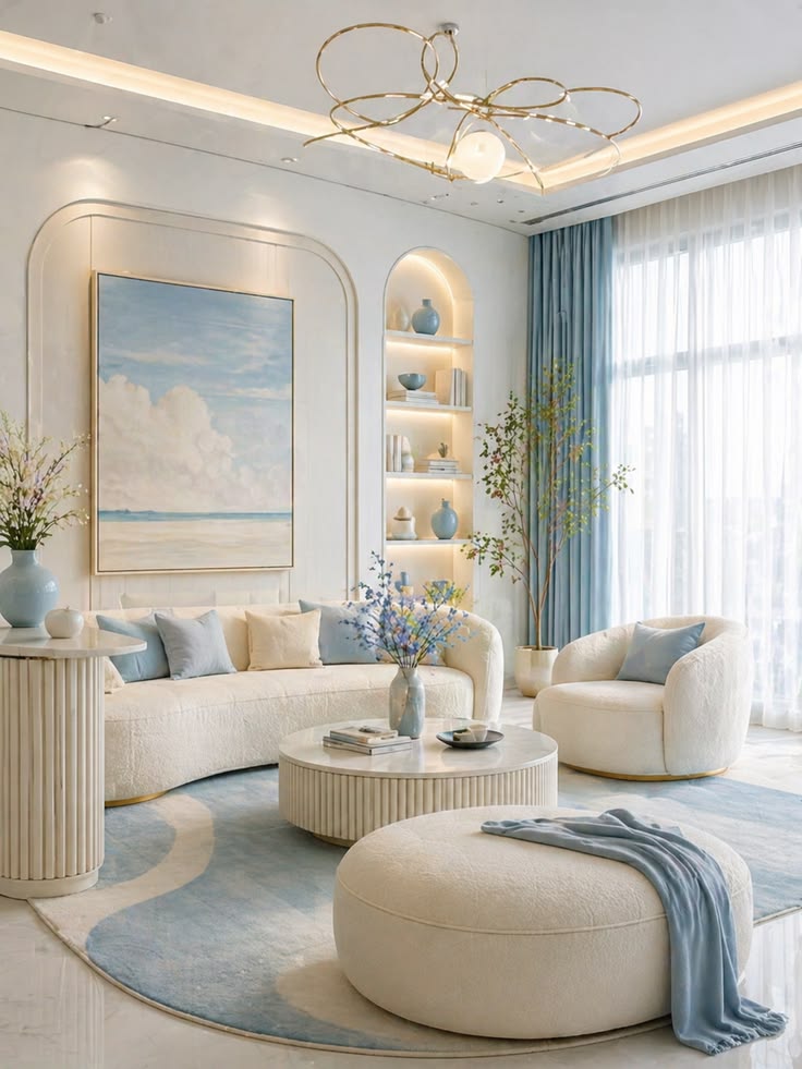 دکوراسیون کرمی شیک؛ راهنمای ست کردن مبل، پرده، فرش و رنگهای مکمل 9 ترکیب رنگ کرم با رنگهای مکمل در دکوراسیون؛ ایده 1