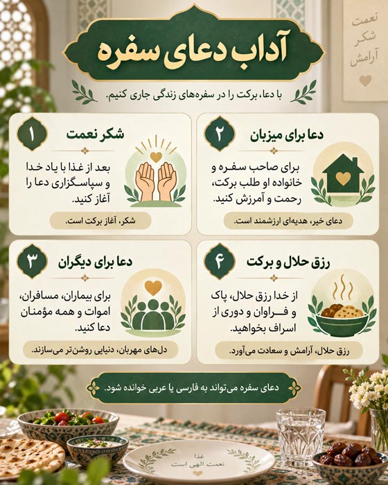 دعای سفره به فارسی و عربی؛ متن کامل اللهم اغفر للمؤمنین و المؤمنات + ترجمه و آداب