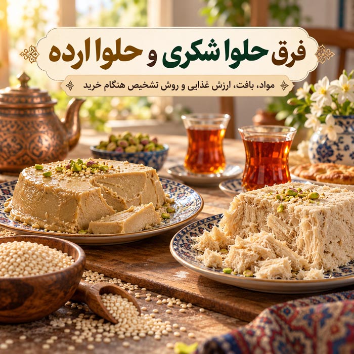 فرق حلواشکری و حلواارده چیست؟ مواد، بافت، ارزش غذایی و روش تشخیص هنگام خرید 1 فرق حلواشکری و حلواارده چیست؟ مواد، بافت، ارزش غذایی و روش تشخیص هنگام خرید