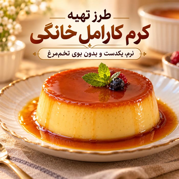 طرز تهیه کرم کارامل خانگی؛ نرم، یکدست و بدون بوی تخممرغ 1 طرز تهیه کرم کارامل خانگی؛ نرم، یکدست و بدون بوی تخممرغ
