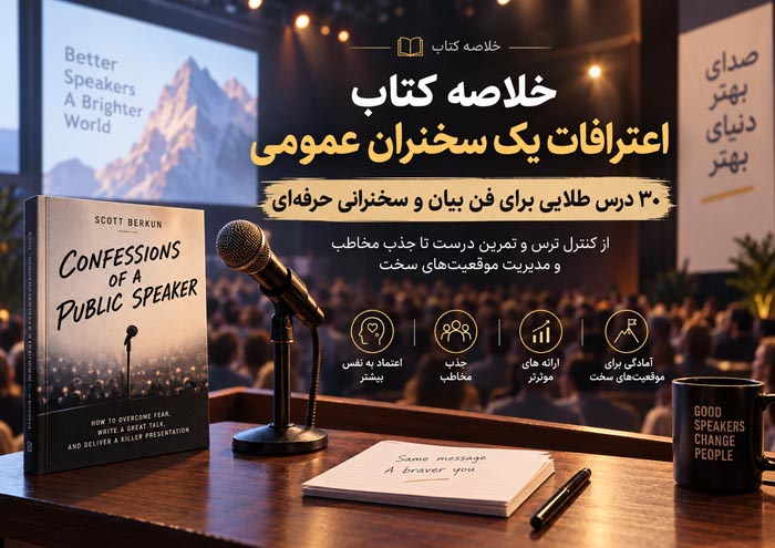 خلاصه کتاب اعترافات یک سخنران عمومی؛ ۳۰ درس طلایی برای فن بیان و سخنرانی حرفهای 1 خلاصه کتاب اعترافات یک سخنران عمومی؛ ۳۰ درس طلایی برای فن بیان و سخنرانی حرفهای