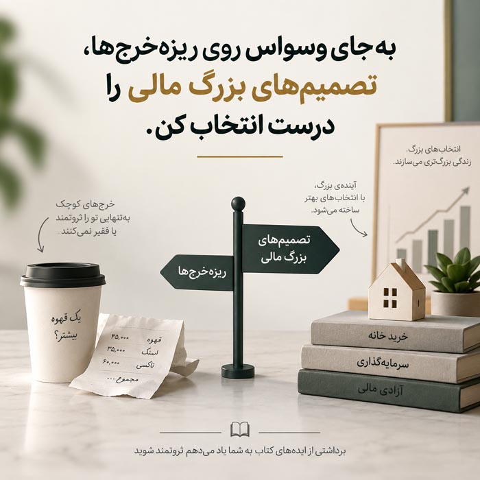 معرفی و خلاصه کتاب «به شما یاد میدهم ثروتمند شوید»؛ برنامه ۶ هفتهای رامیت ستی + جملات برگزیده 4 تصویر مرتبط با اصل Big Wins و تصمیمهای مالی مهم